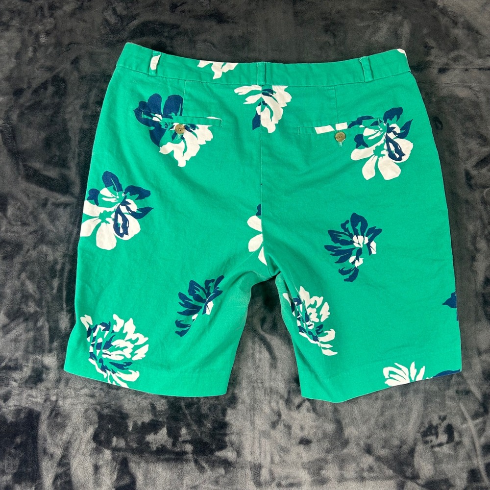 Banana Republic Shorts Womens 14 Green Floral Print Flat Front Stretch Chino